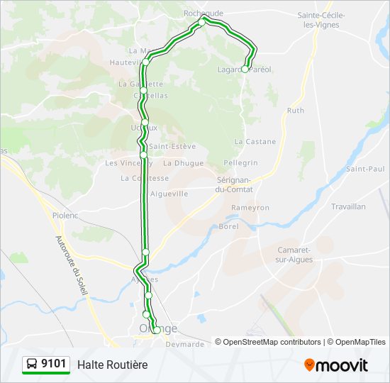 Plan de la ligne 9101 de bus