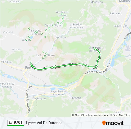 Plan de la ligne 9701 de bus