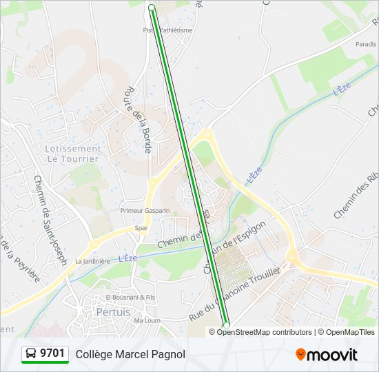 Plan de la ligne 9701 de bus