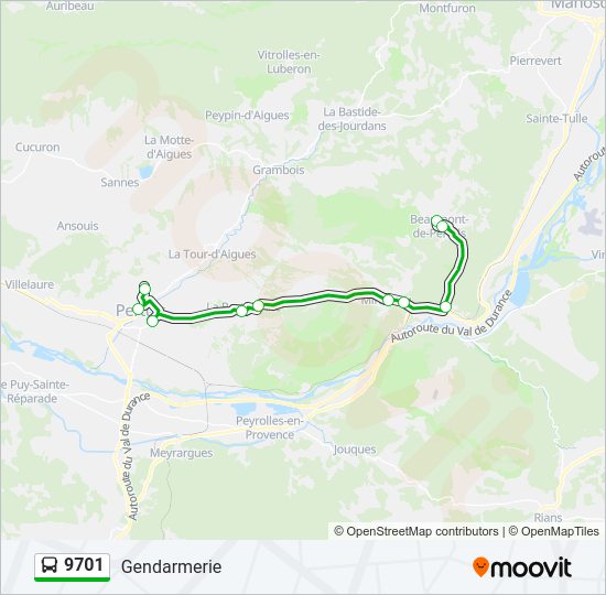 Plan de la ligne 9701 de bus