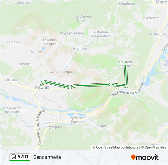 Plan de la ligne 9701 de bus