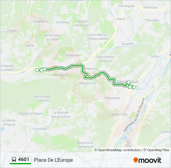 Plan de la ligne 4601 de bus