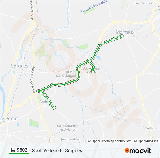 Plan de la ligne 9502 de bus