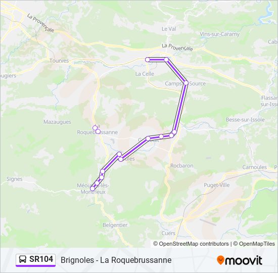 Plan de la ligne SR104 de bus