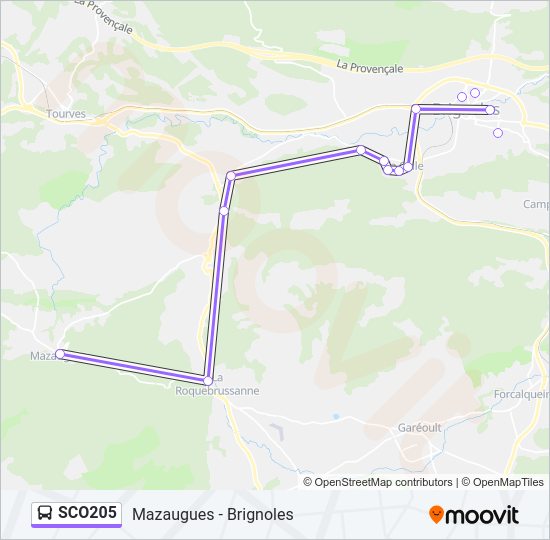 Plan de la ligne SCO205 de bus