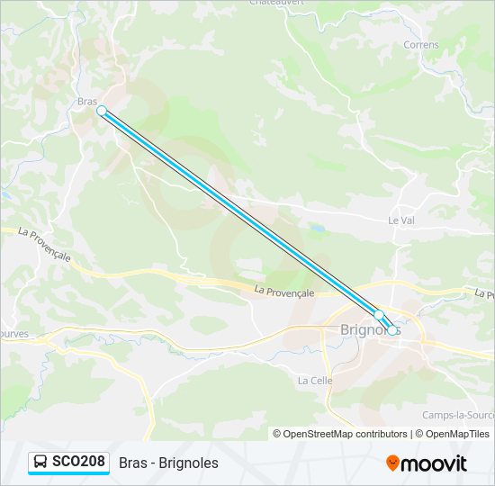 Plan de la ligne SCO208 de bus