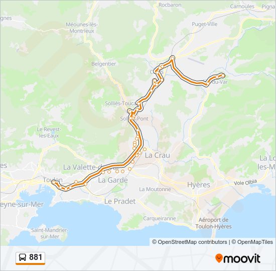 Plan de la ligne 881 de bus