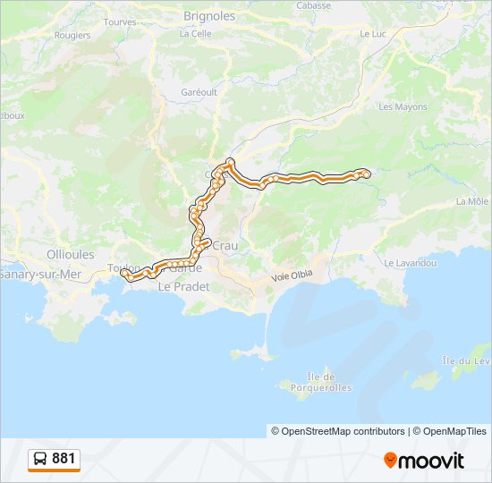 Plan de la ligne 881 de bus