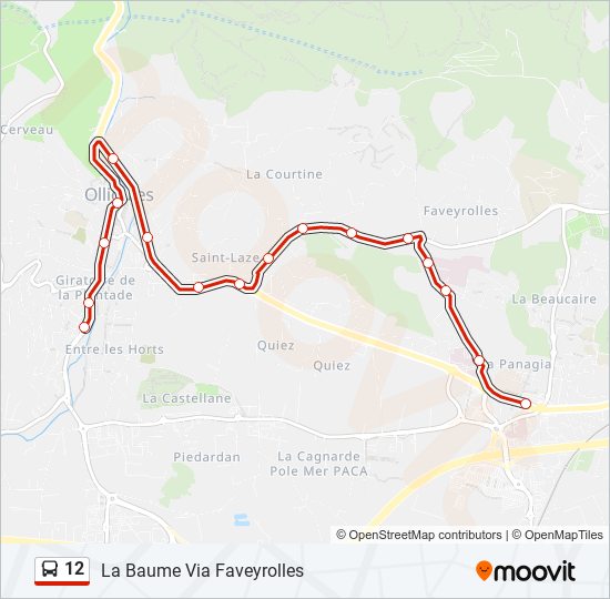 Plan de la ligne 12 de bus