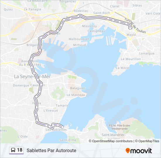 Plan de la ligne 18 de bus