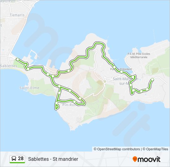 Plan de la ligne 28 de bus
