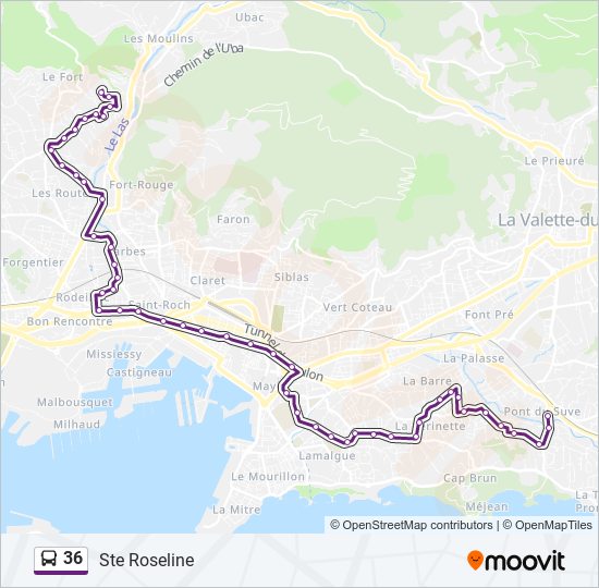 Plan de la ligne 36 de bus