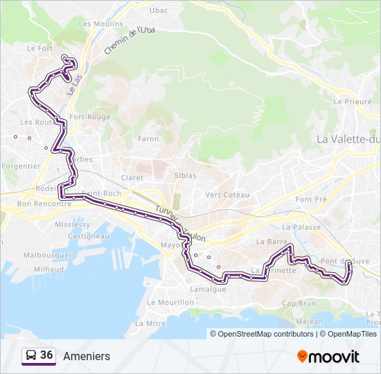 Plan de la ligne 36 de bus
