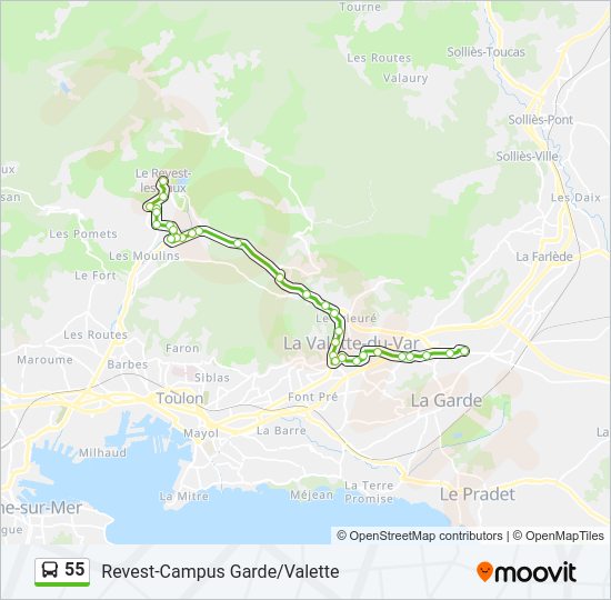 Plan de la ligne 55 de bus