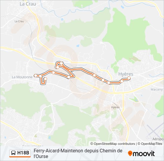 Plan de la ligne H18B de bus