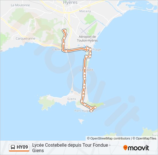 Plan de la ligne HY09 de bus