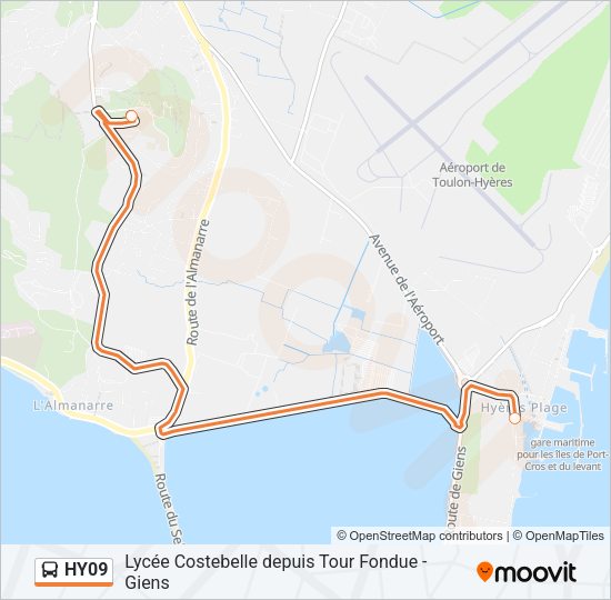 Plan de la ligne HY09 de bus