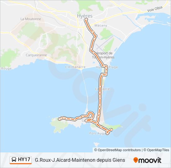 Plan de la ligne HY17 de bus