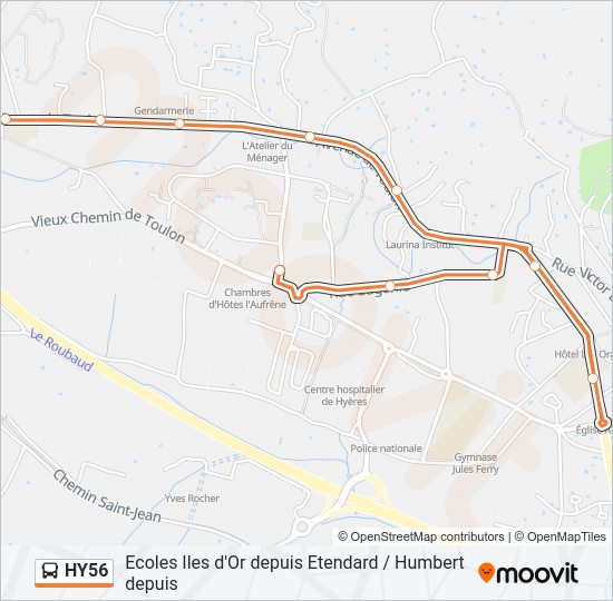 Plan de la ligne HY56 de bus