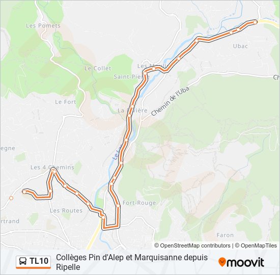 Plan de la ligne TL10 de bus