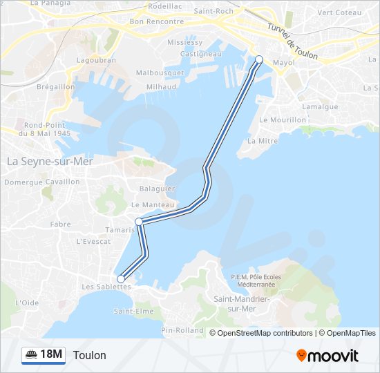 Plan de la ligne 18M de ferry