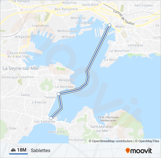 Plan de la ligne 18M de ferry