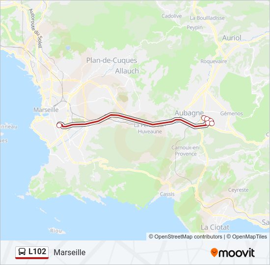 Plan de la ligne L102 de bus