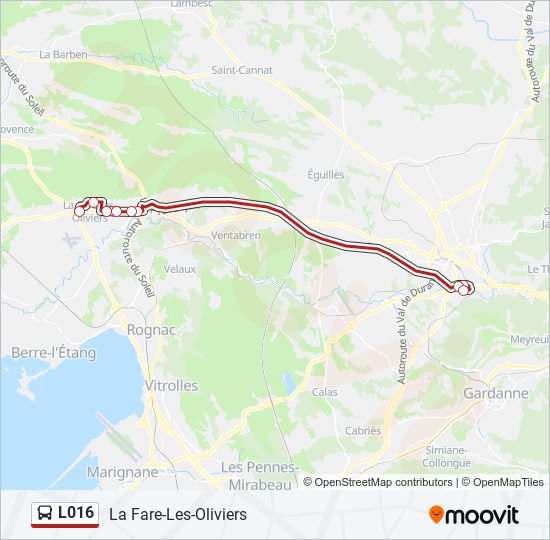 Plan de la ligne L016 de bus