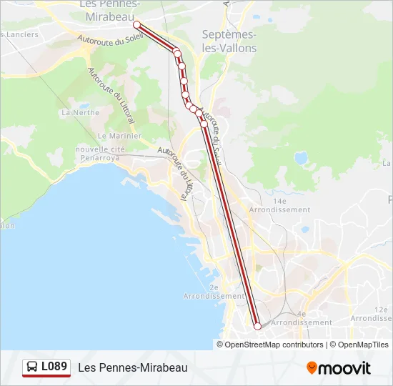 Plan de la ligne L089 de bus