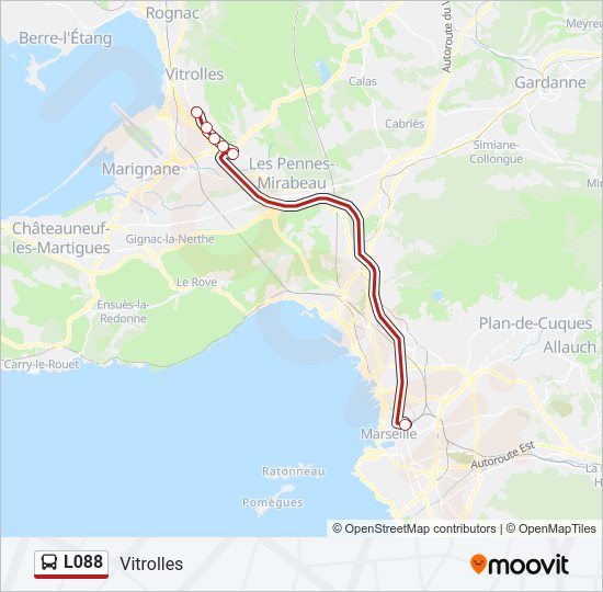 Plan de la ligne L088 de bus