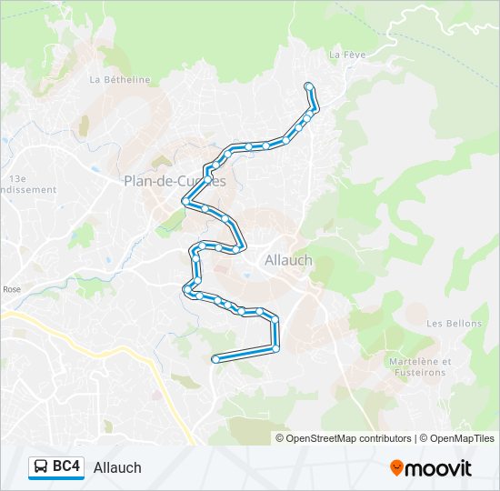 Plan de la ligne BC4 de bus