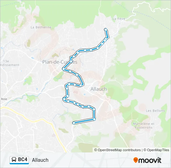 Plan de la ligne BC4 de bus