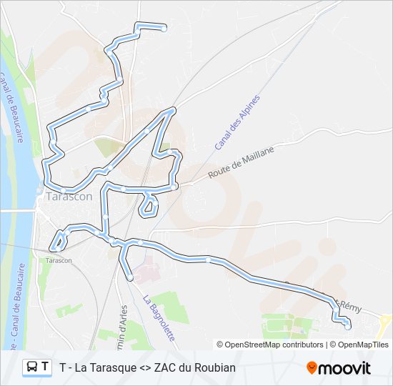 Plan de la ligne T de bus