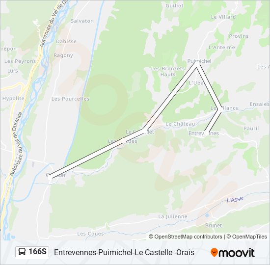 Plan de la ligne 166S de bus