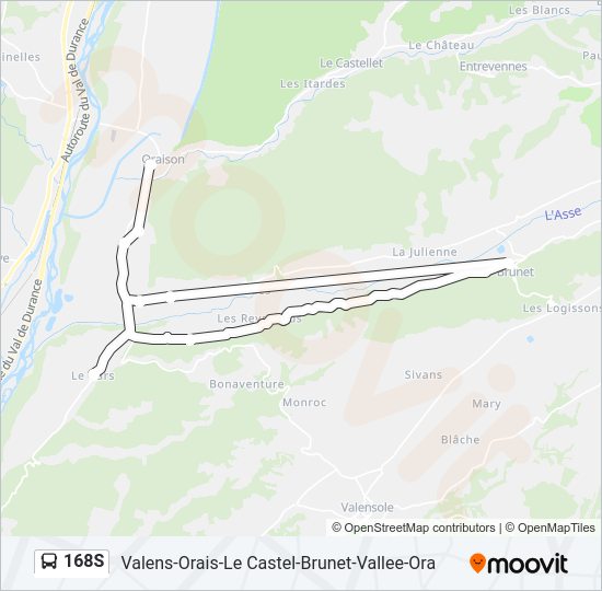 Plan de la ligne 168S de bus
