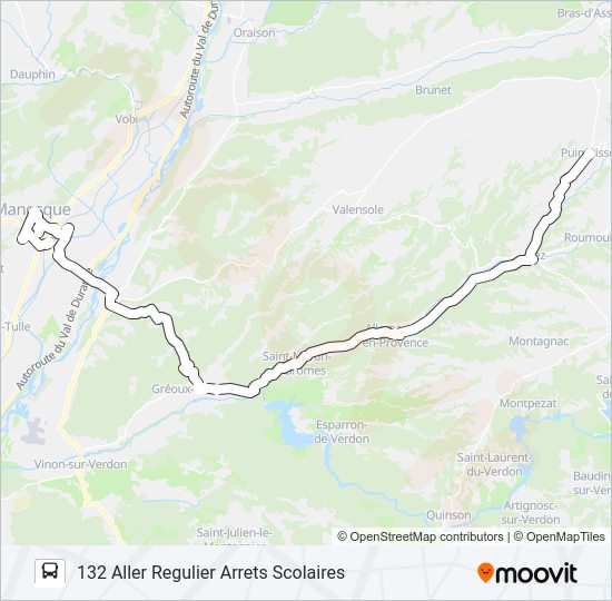 Plan de la ligne 132 DLVA de bus