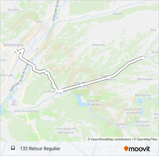 Plan de la ligne 132 DLVA de bus
