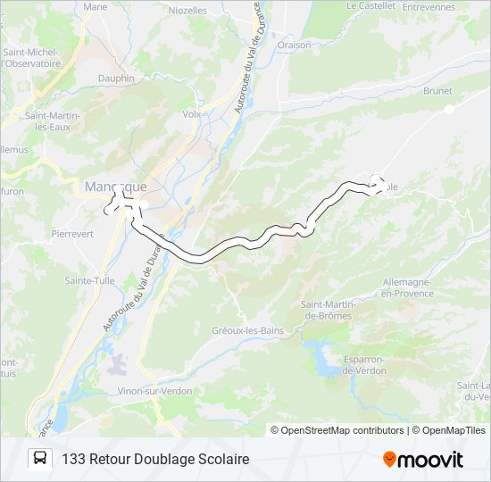 Plan de la ligne 133 DLVA de bus