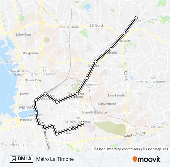 Plan de la ligne BM1A de bus