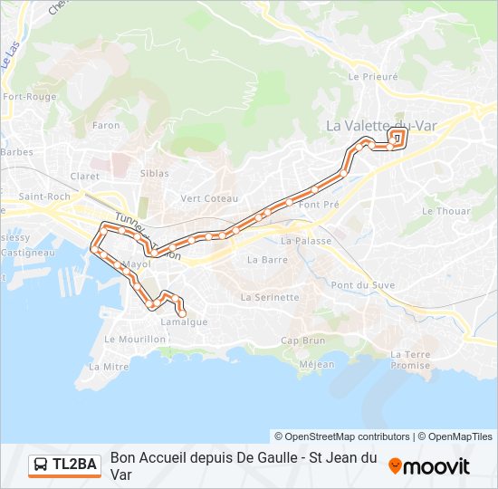Plan de la ligne TL2BA de bus