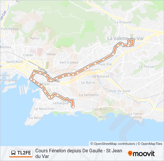 Plan de la ligne TL2FE de bus