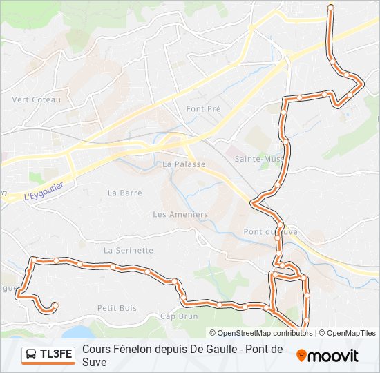 Plan de la ligne TL3FE de bus