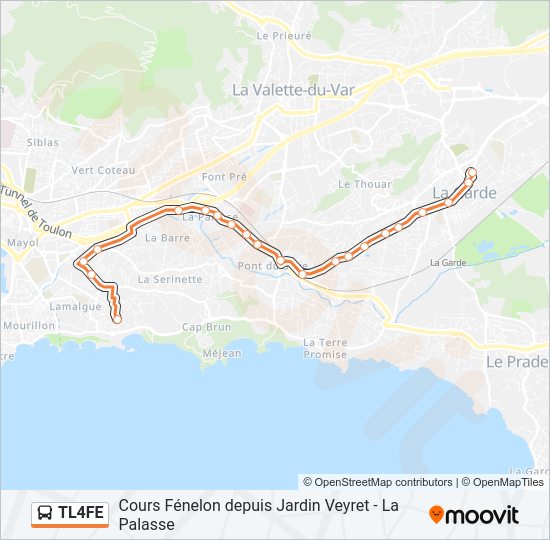 Plan de la ligne TL4FE de bus