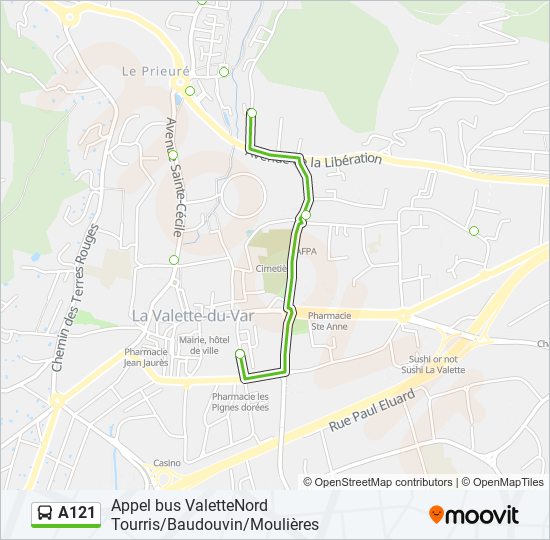 Mapa de A121 de autobús