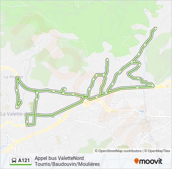 Plan de la ligne A121 de bus