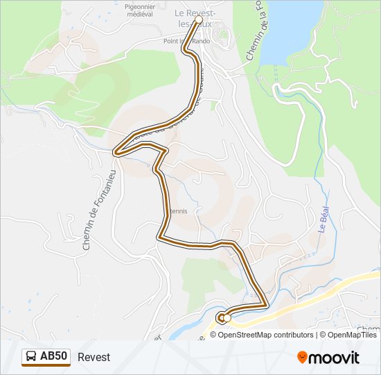 Plan de la ligne AB50 de bus