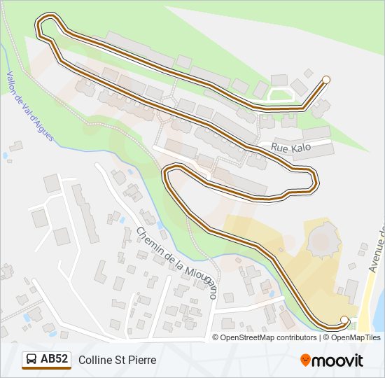 Plan de la ligne AB52 de bus