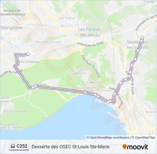 Plan de la ligne C252 de bus