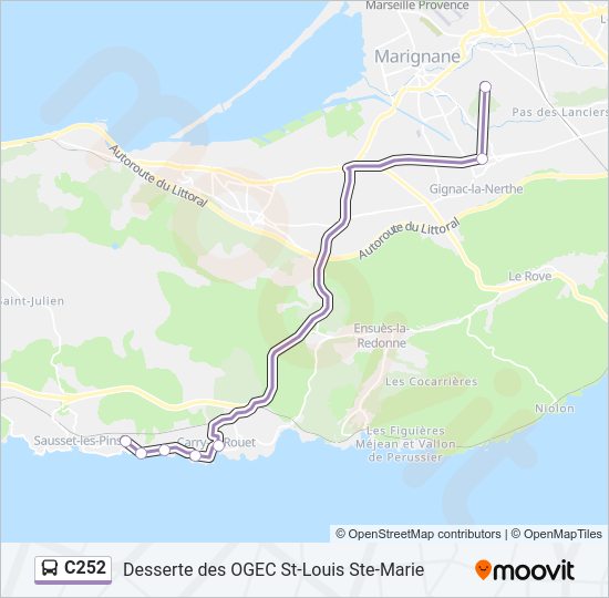 Plan de la ligne C252 de bus
