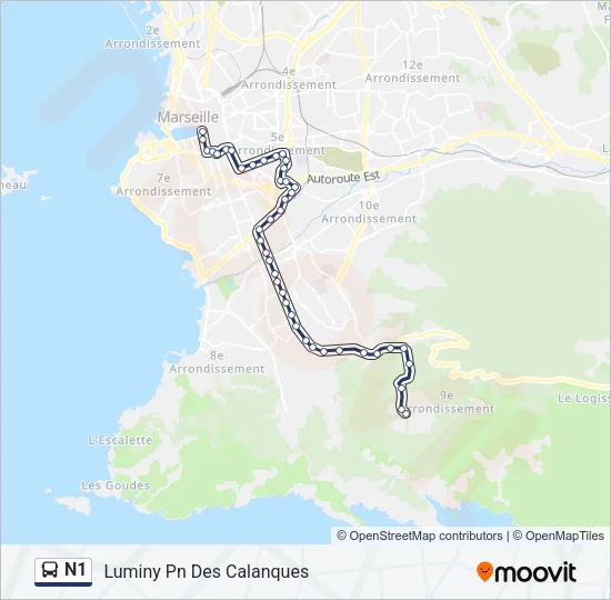 N1 Bus Line Map